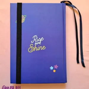 نوت بوك A5 منقط هارد كوفر أزرق Rise & Shine مع ريشتة وستيكرز نجوم كوكب، 120 ورقة كريمي طبقة حماية من Egy Bujo للبوليت جورنال