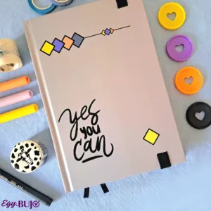 نوت بوك A5 منقط هارد كوفر رمادي مع ريشتة سوداء، 120 ورقة كريمي طبقة حماية للبوليت جورنال من Egy Bujo