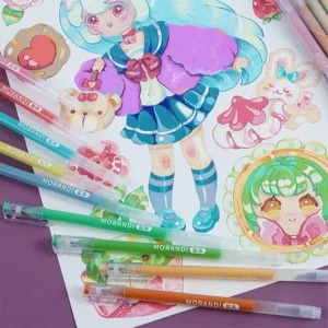 مجموعة أقلام جل موراندي 0.5 مم ألوان هادية أزرق أخضر برتقالي وردي سن رفيع ناعم للبوليت جورنال من Egy Bujo