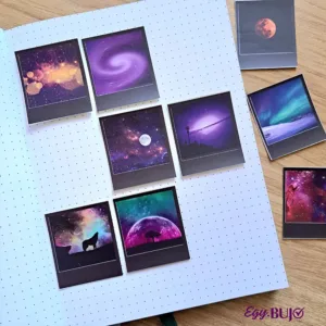 ستيكرز بولارويد جالاكسي فضاء نجوم قمر 24 قطعة مجرات سدم لامعة مقاس 4.54×5 سم طبقة حماية للبوليت جورنال من Egy Bujo