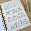 متتبع الكتب Book Tracker 4 تصاميم رفوف كتب خطوط فنية مع صبار كرة أرضية زهرة مصباح مقاس 14×20 سم من Egy Bujo للبوليت جورنال