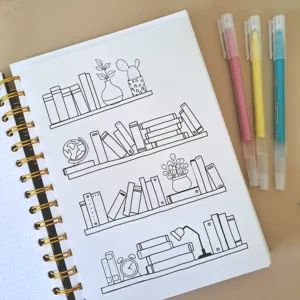 متتبع الكتب Book Tracker 4 تصاميم رفوف كتب خطوط فنية مع صبار كرة أرضية زهرة مصباح مقاس 14×20 سم من Egy Bujo للبوليت جورنال