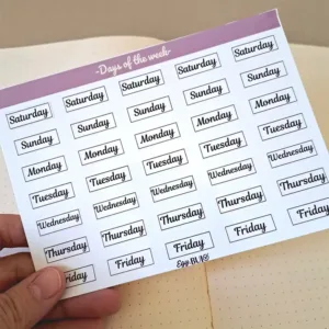 ستيكرز أيام الأسبوع إنجليزي أسود Sunday Monday Tuesday مقاس 0.5×1 سم للبلانر البوليت جورنال من Egy Bujo
