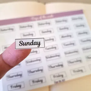 ستيكرز أيام الأسبوع إنجليزي أسود Sunday Monday Tuesday مقاس 0.5×1 سم للبلانر البوليت جورنال من Egy Bujo