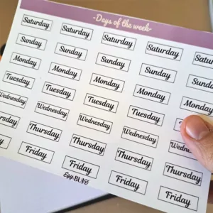 ستيكرز أيام الأسبوع إنجليزي أسود Sunday Monday Tuesday مقاس 0.5×1 سم للبلانر البوليت جورنال من Egy Bujo