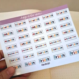 ستيكرز أيام الأسبوع إنجليزي ملون Sunday Monday Tuesday بألوان مبهجة مقاس 0.5×1 سم للبلانر البوليت جورنال من Egy Bujo