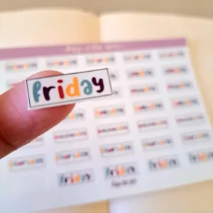 ستيكرز أيام الأسبوع إنجليزي ملون Sunday Monday Tuesday بألوان مبهجة مقاس 0.5×1 سم للبلانر البوليت جورنال من Egy Bujo